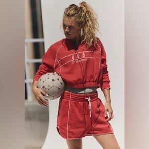 NEW Free People FP Movement Seeing Double Set in Red Berry Sweatshirt & Shorts